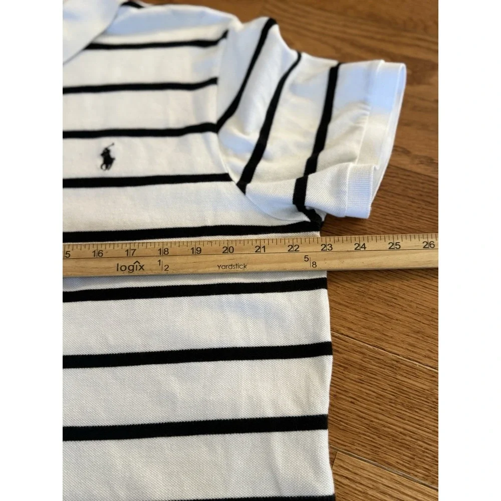 Polo Ralph Lauren Mens XL White Black Stripe Custom Fit Pique Polo Shirt Cotton